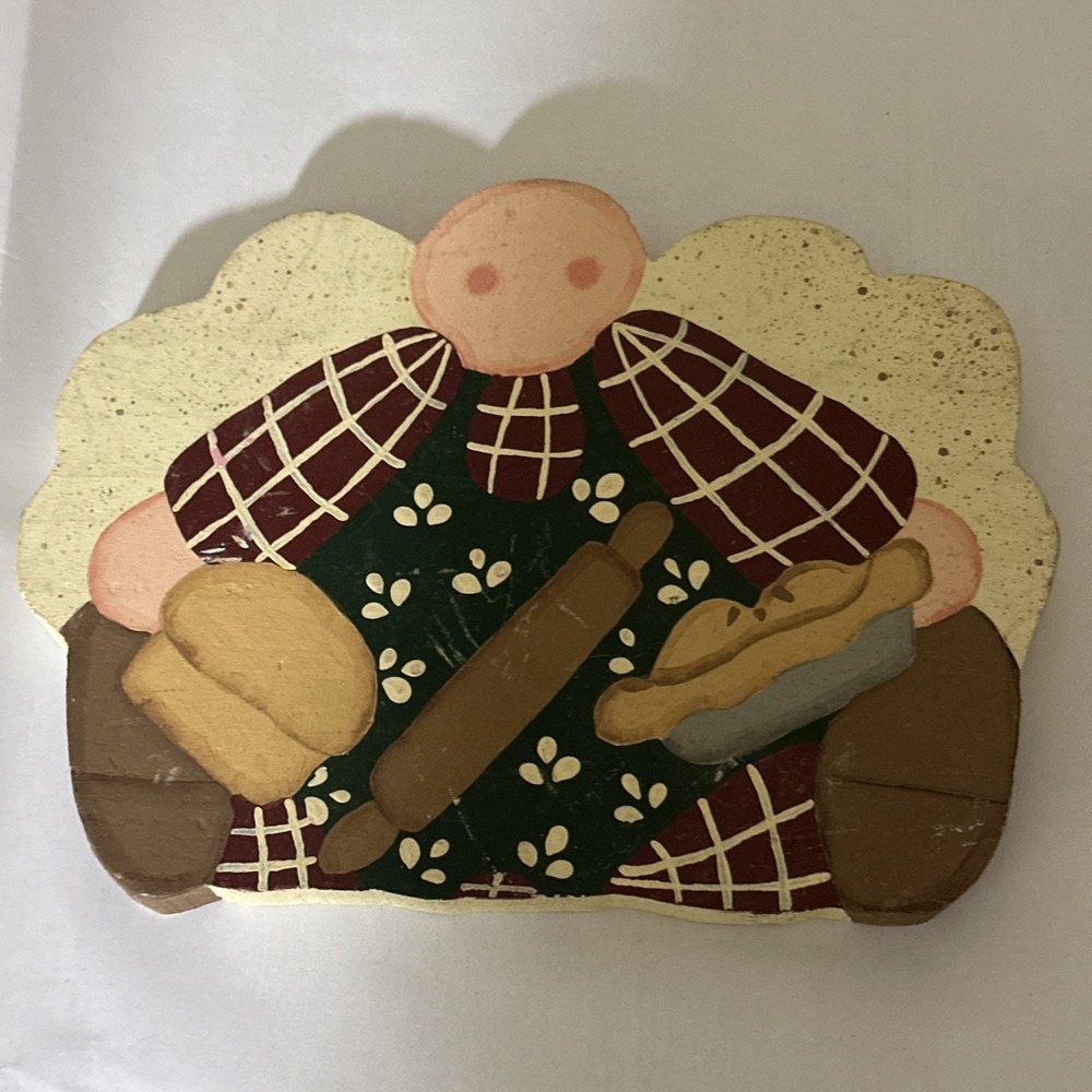 Handcrafted Wood Angel With Kitchen Utensils Sitter Driving  Cottagecore Sitter